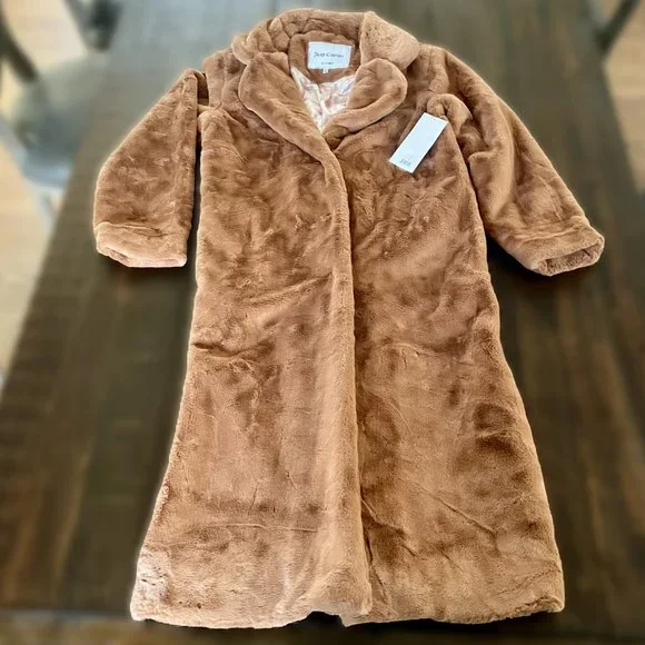 NWT Juicy Couture Sz Medium Teddy Trench Coat Brown Long Women - Picture 11 of 15